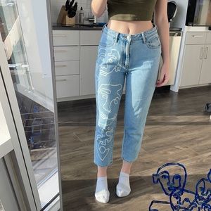 Hand Painted Blue Pacsun Mom Jeans